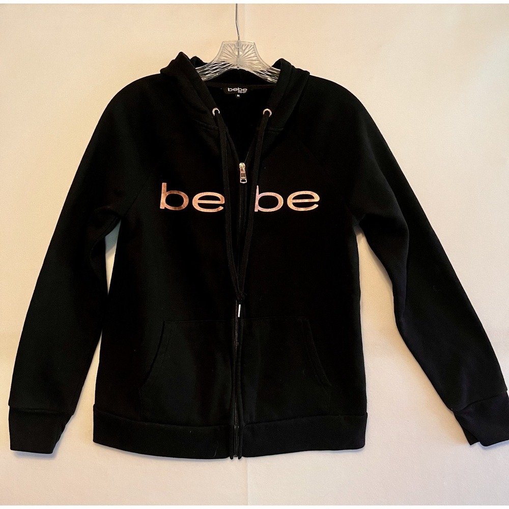 Vintage bebe Full zip Cotton Hoodie black‎